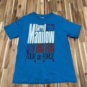Vintage Barry Manilow Shirt Mens L Blue Single Stitch Big Fun 80s Tour De Force